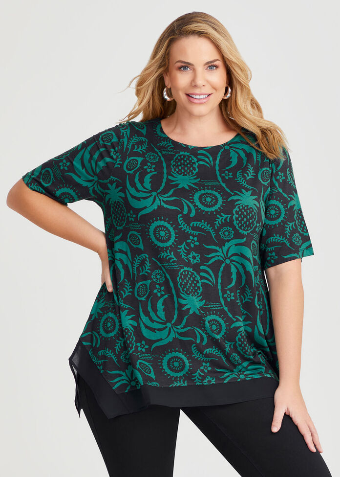 Shop Plus Size Bamboo Floral Chiffon Top in Blue Taking Shape UK
