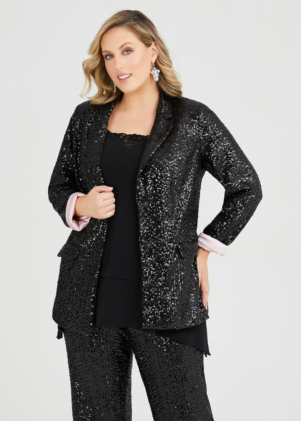 Shop Plus Size Sparkle Sequin Jacket in Black Sizes 12 30