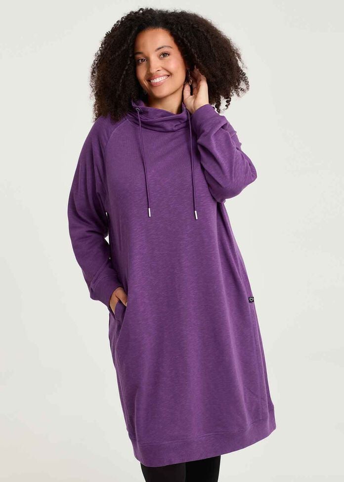 Zip Collar Sweat Dress, MULBERRY PURPLE, hi-res