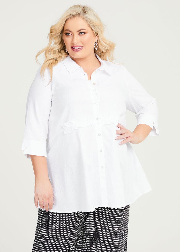 Shop Plus Size Frill Linen Blend Peplum Shirt in White | Taking Shape AU