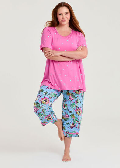 Plus Size Bamboo Petals Pyjama 3/4 Pant