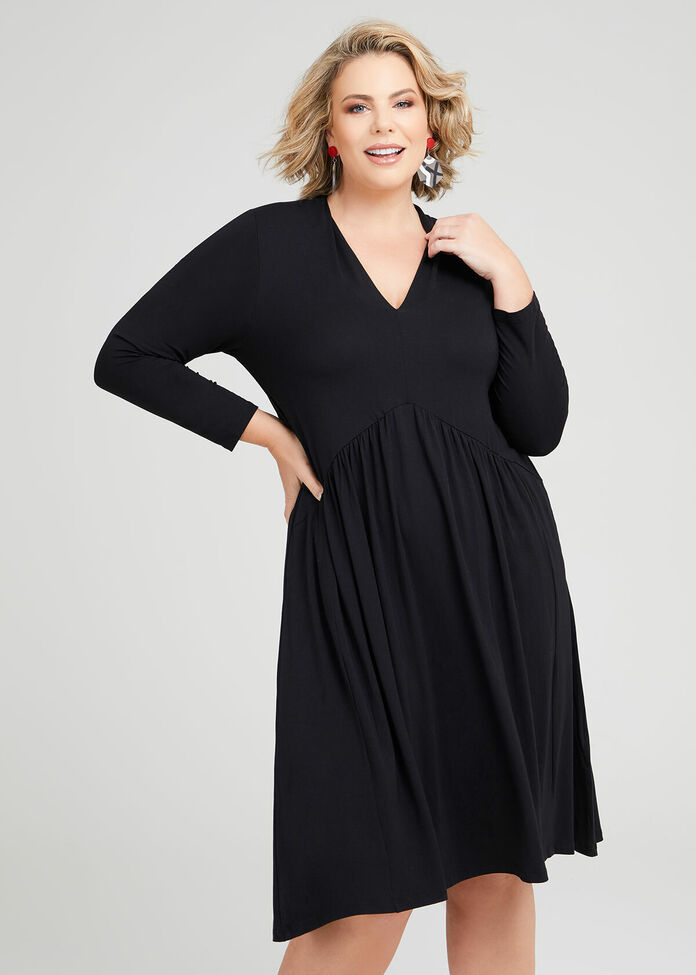 Shop Plus Size Zoe Gathered Bamboo Dress in Black | Sizes 12-30 ...
