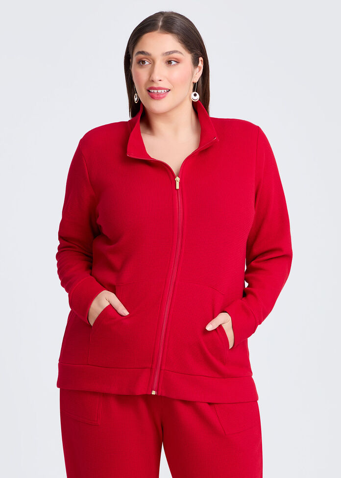 Waffle Casual Jacket, RIBBON RED, hi-res