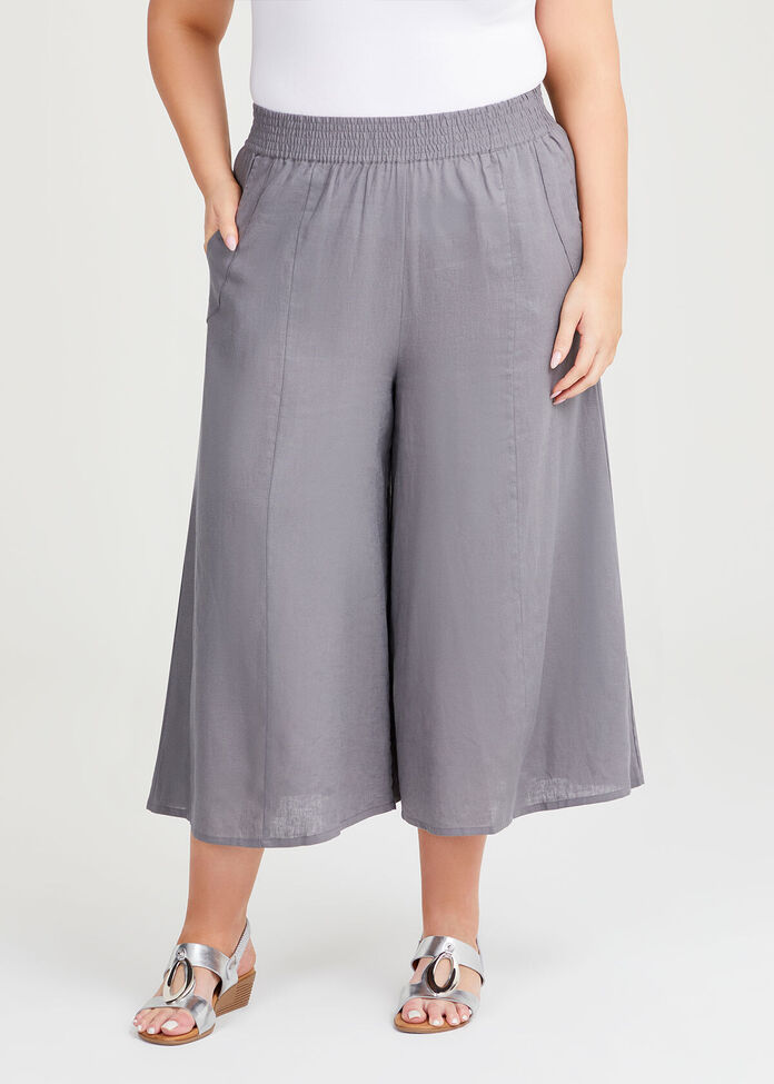 Palazzo Linen Bamboo Crop Pant, , hi-res