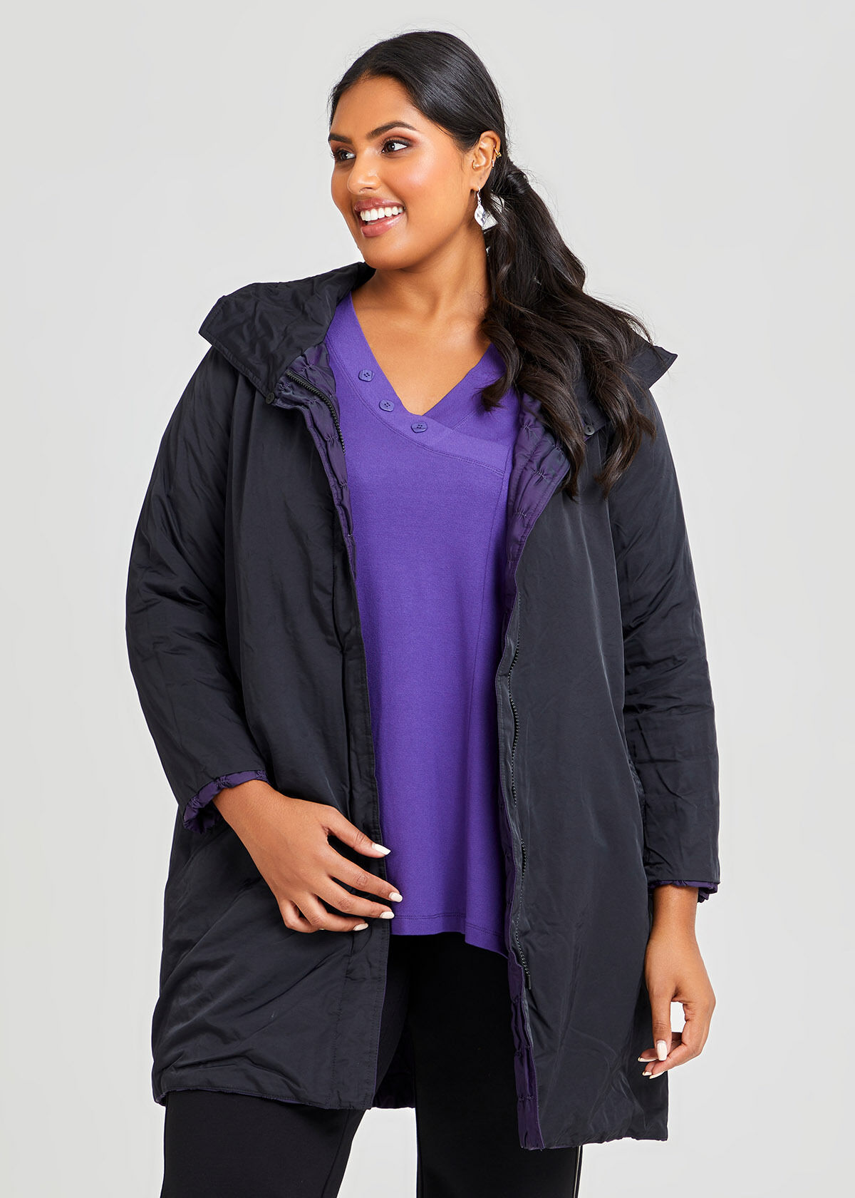 Fur Collar Taffeta Puffy Coat
