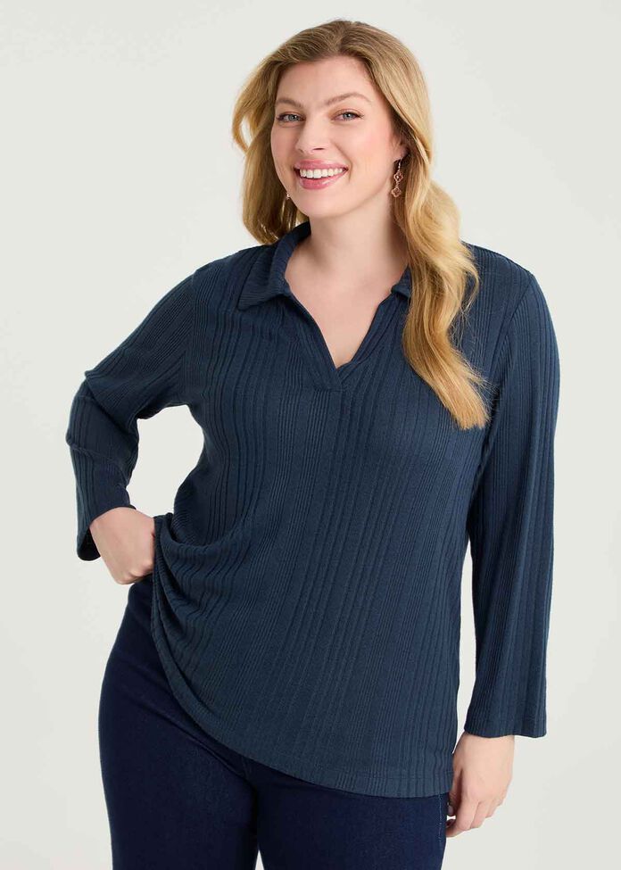 Cozy Rib Polo Top, , hi-res