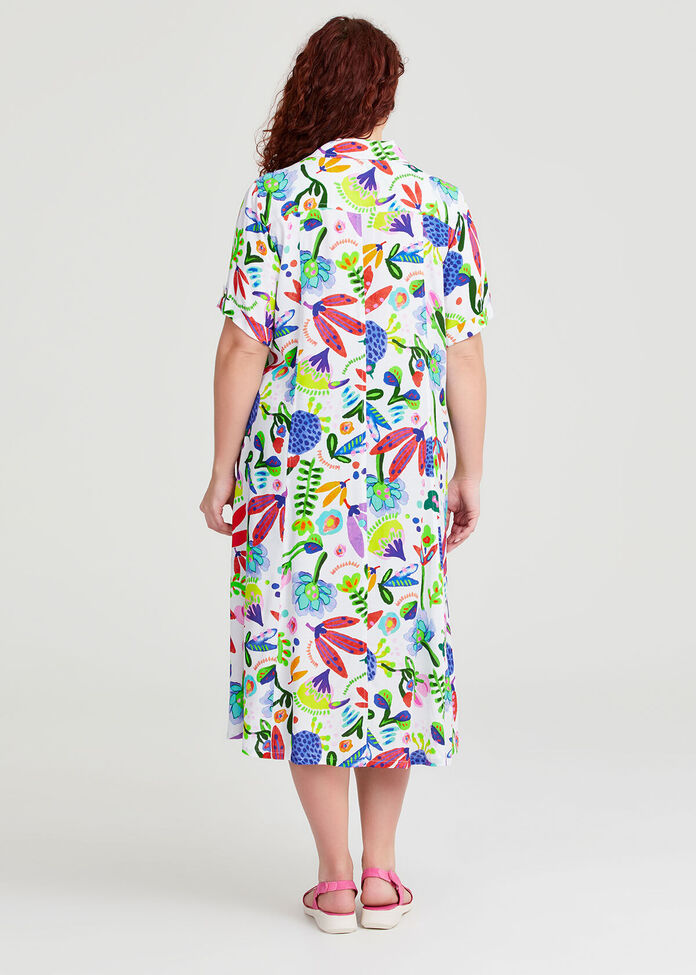 Shop Plus Size Natural Button Through Dress in Multi Taking Shape UK