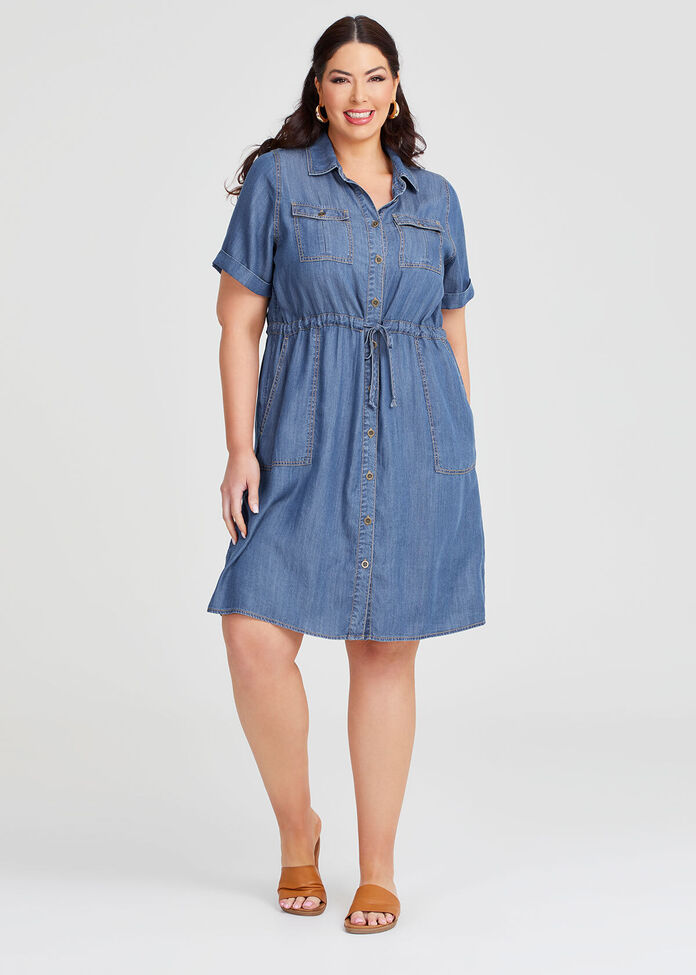 Shop Plus Size Natural Chambray Shirt Dress, Blue Taking Shape AU