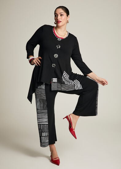 Plus Size Spliced Stripe Natural Pant