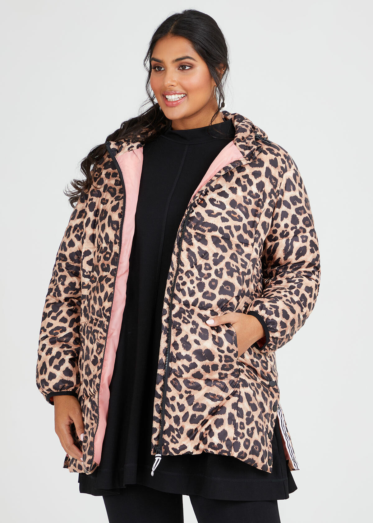 Shop Plus Size Leopard Puffer Jacket in Print Taking Shape UK