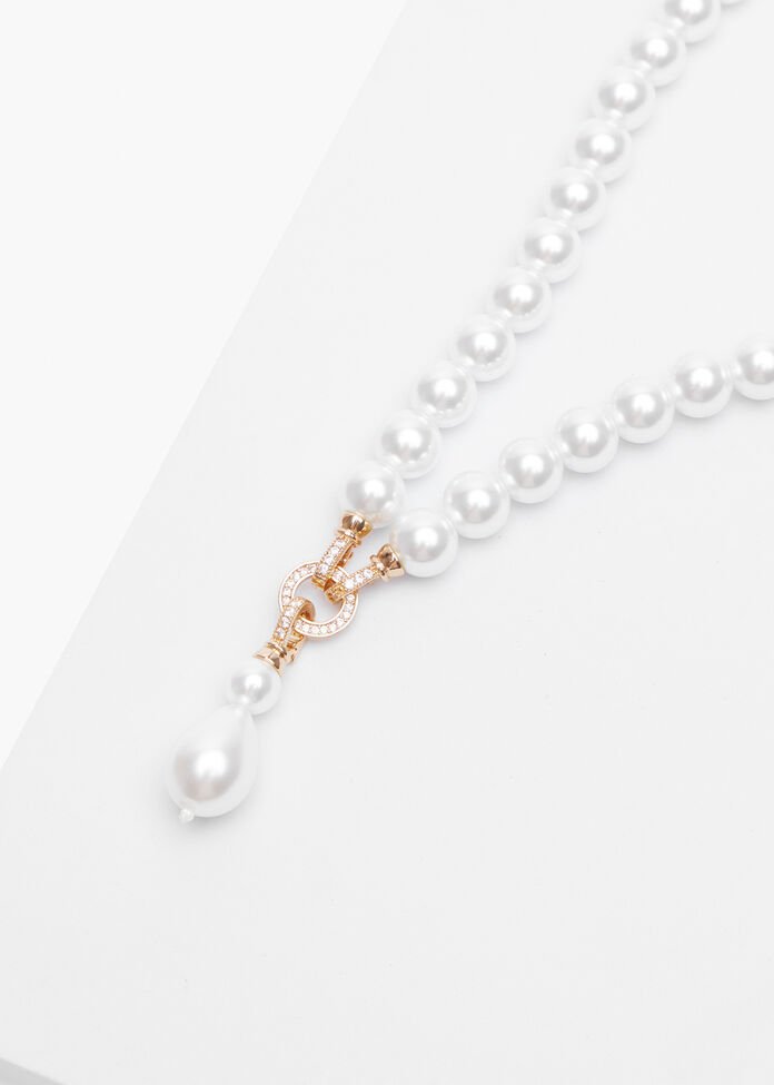 Pearl & Diamante Necklace, , hi-res
