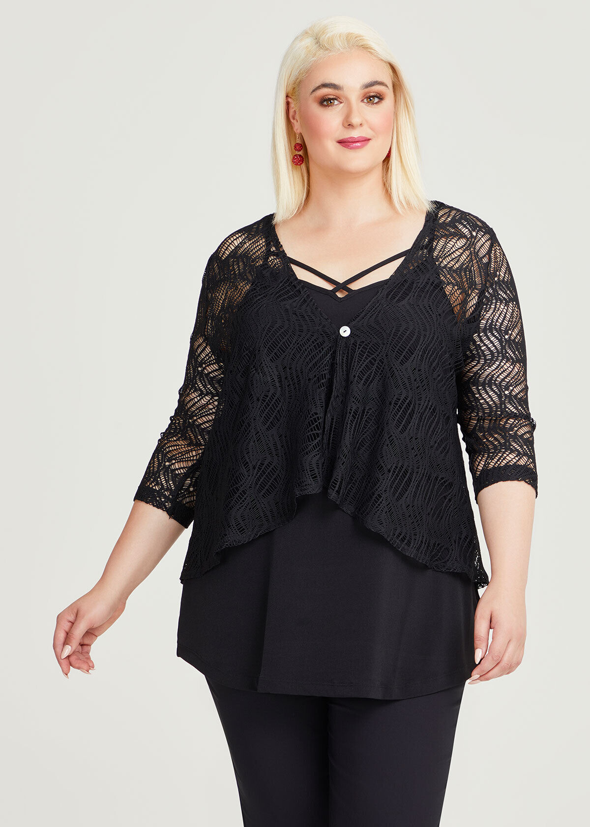 Black lace cardigan plus size best sale