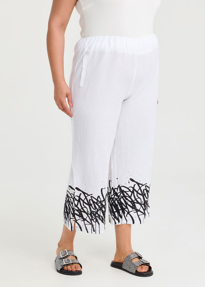 Graphic Linen Bamboo Crop Pant, , hi-res