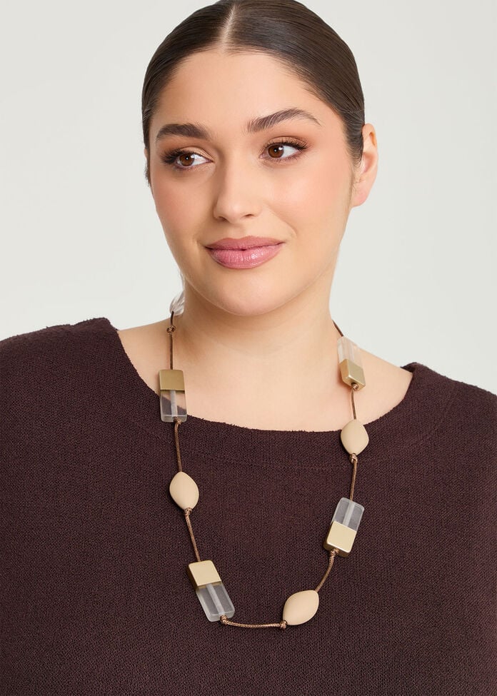 Square Beads Stationed Necklace, , hi-res
