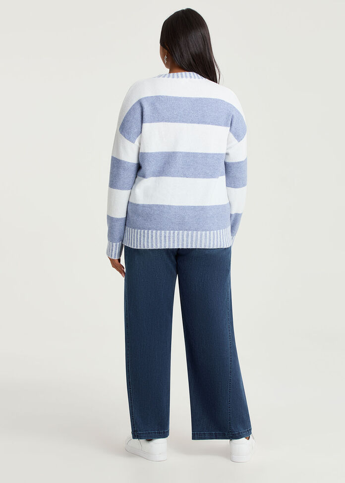 Block Stripe Crew Neck Jumper, BLUE/WHITE, hi-res