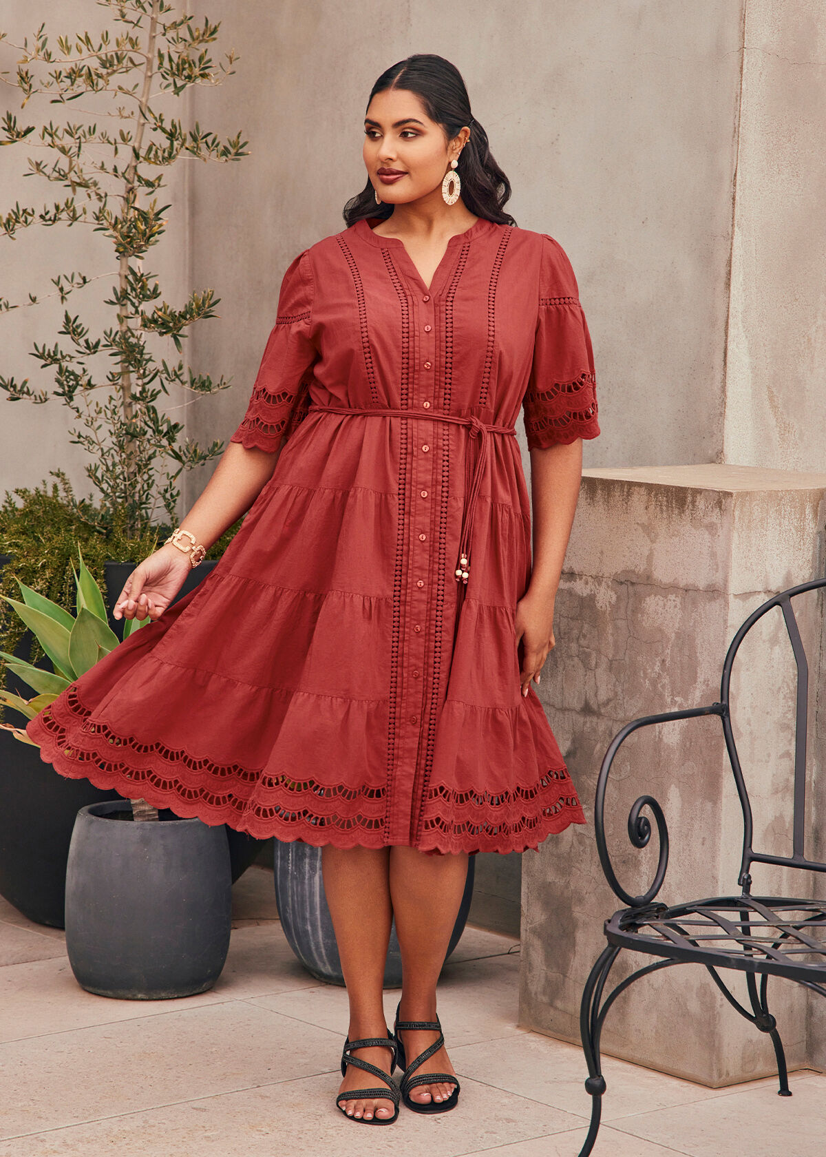 Shop Plus Size Cotton Amazon Broderie Dress in Red Taking Shape AU