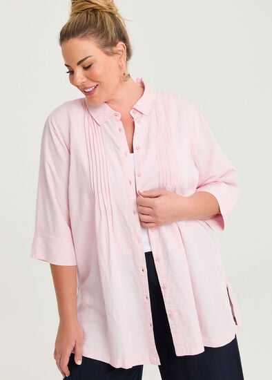 Plus Size Linen Blend Pintuck Detail Shirt