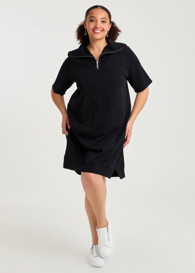 Plus Size Zip Collar Short Sleeve Sweat Dress