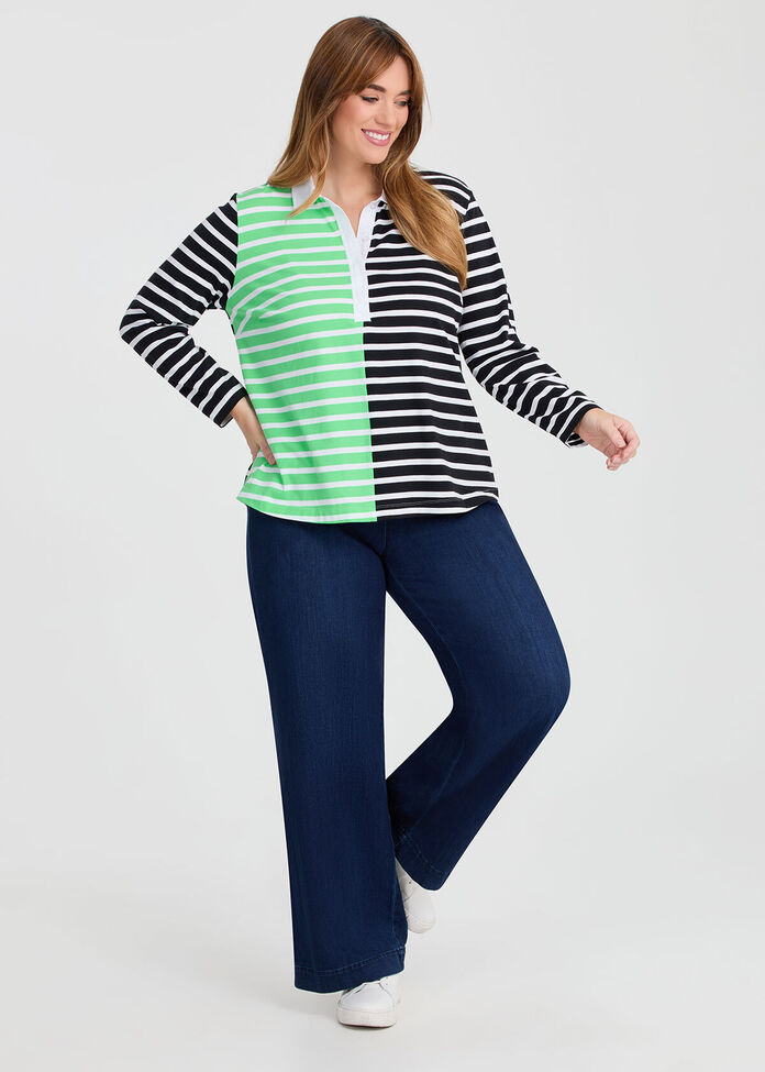 Cotton Mix Stripe Polo Top, , hi-res