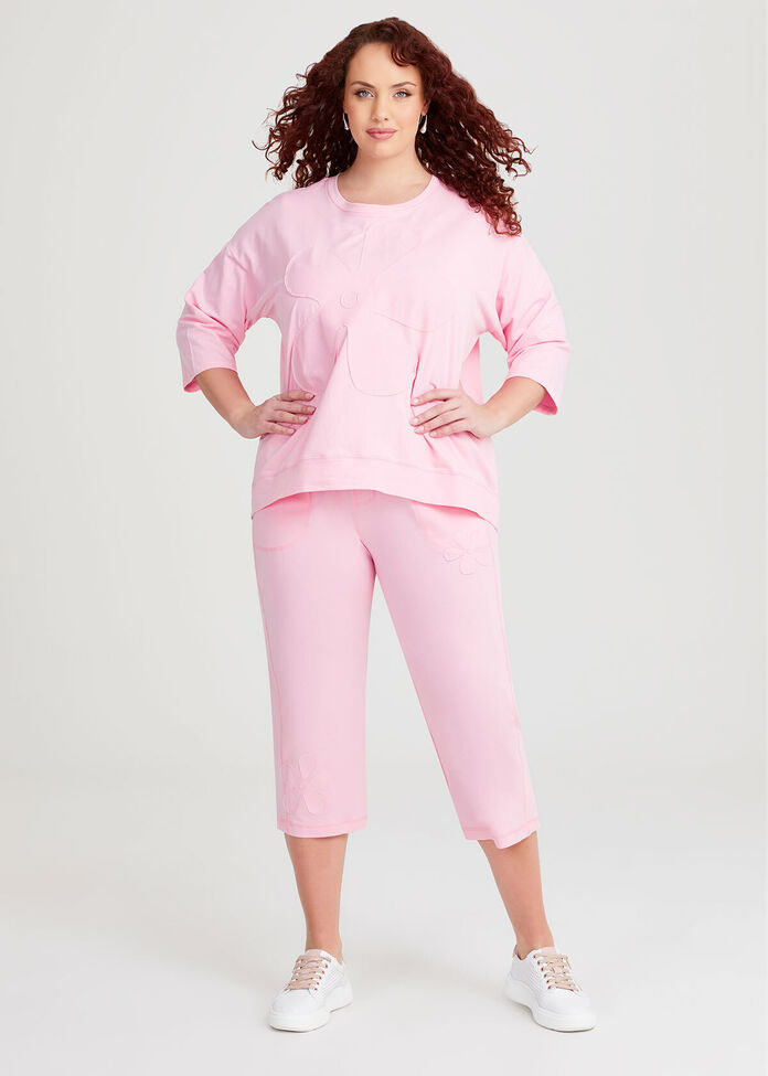 Cotton Flower Applique Sweat, , hi-res