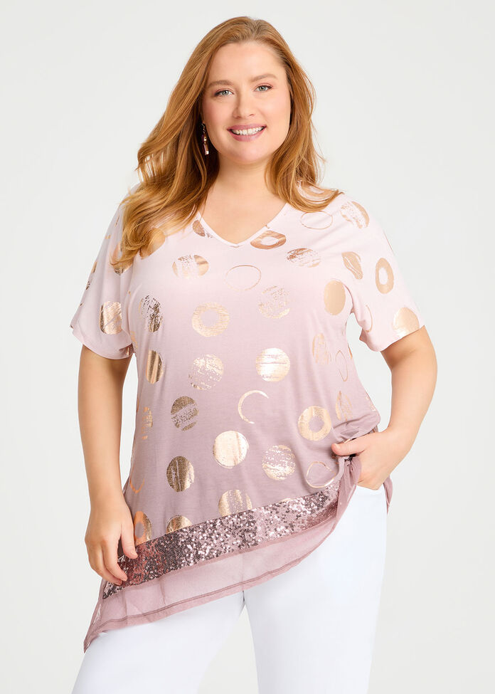 Ombre Foil Spot & Sequins Top, , hi-res