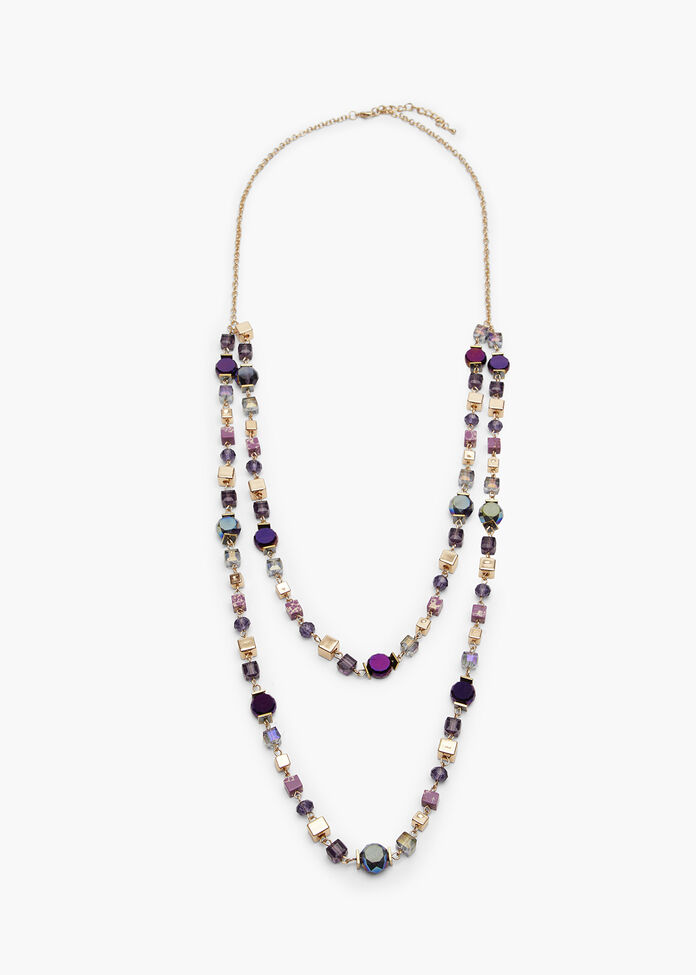 Crystal Layered Necklace, PURPLE, hi-res