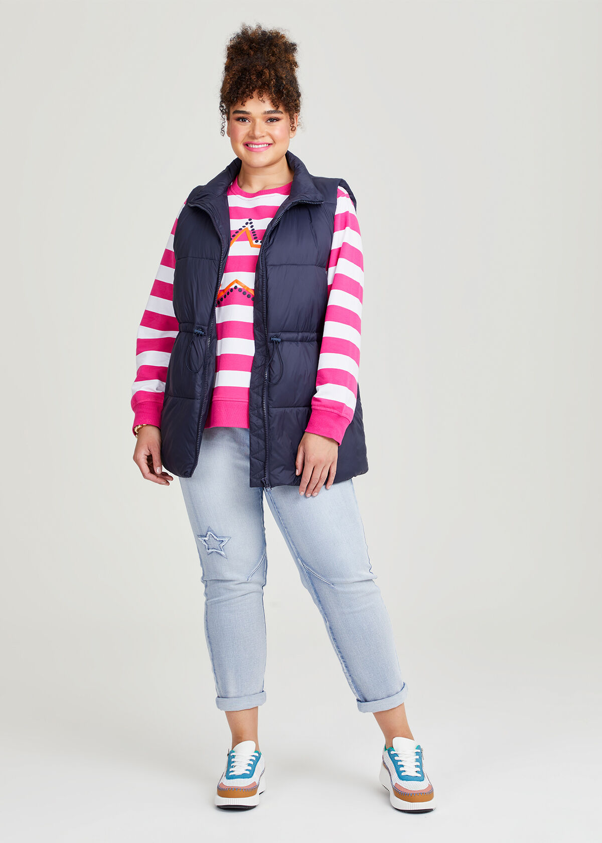 Shop Plus Size Mid Length Zip Puffer Vest in Blue Sizes 12 30