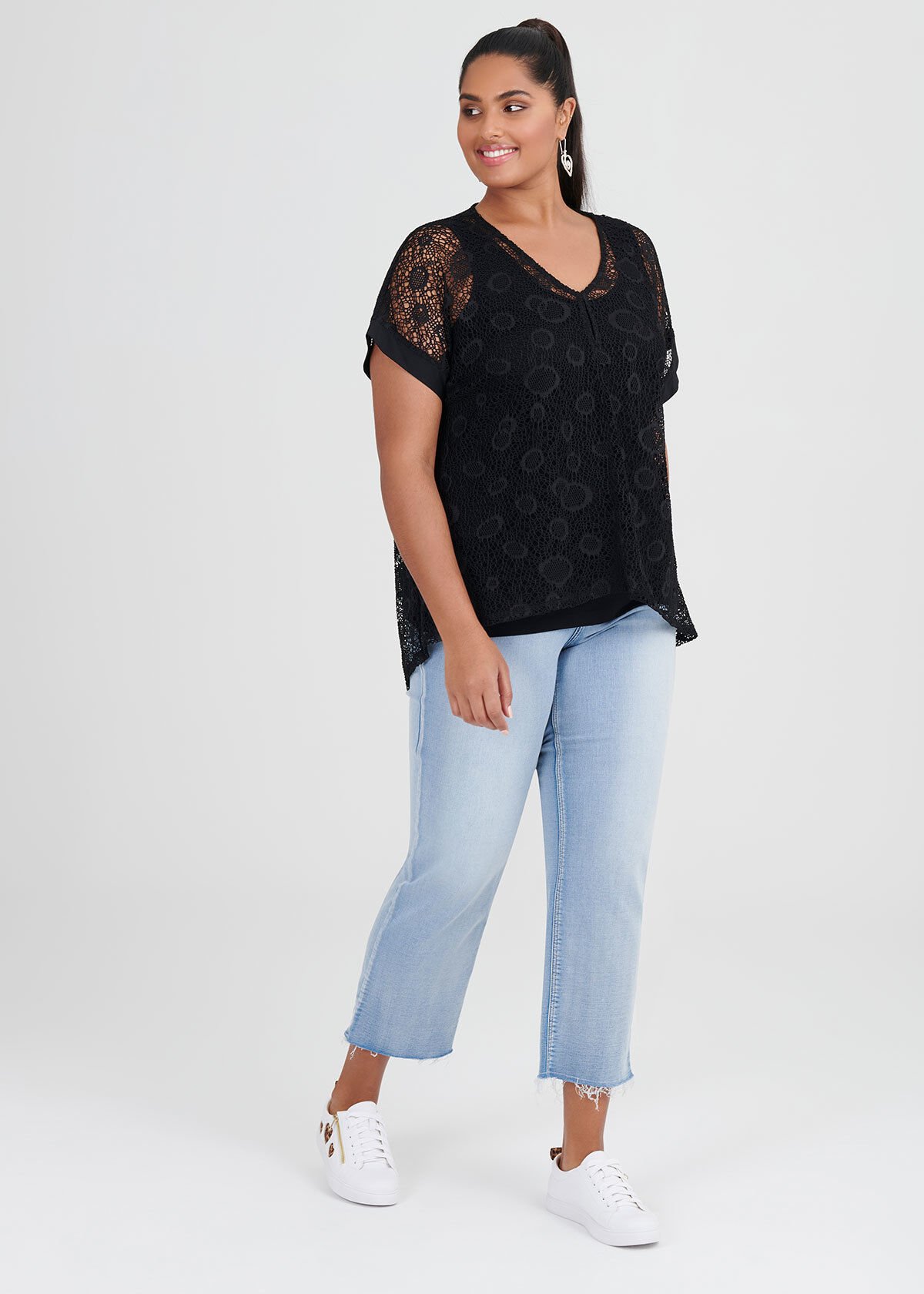 Shop Plus Size Lace Fancy That Top in Black Taking Shape AU