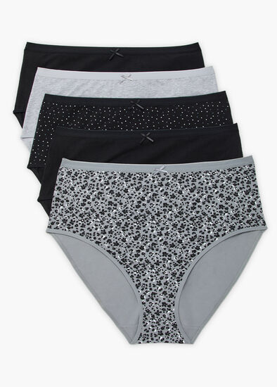 Plus Size 5 Pack Cotton Leopard Briefs