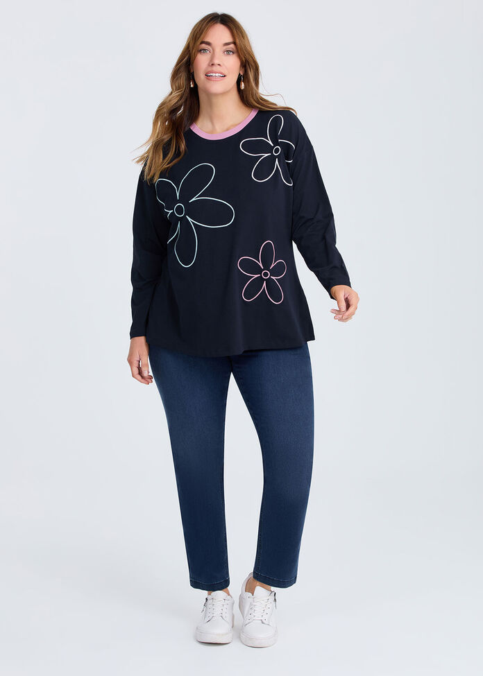 Cotton Embroidery Flower Top, , hi-res