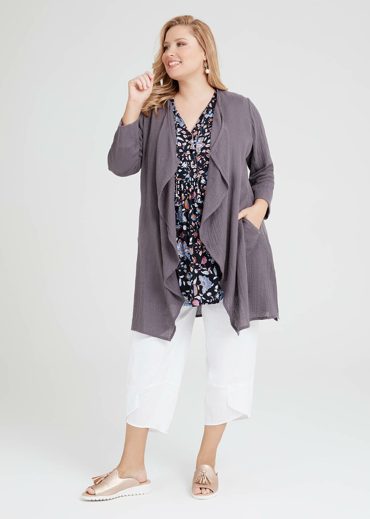 Shop Plus Size Linen Gauze Essence Cardigan in Brown Taking Shape AU