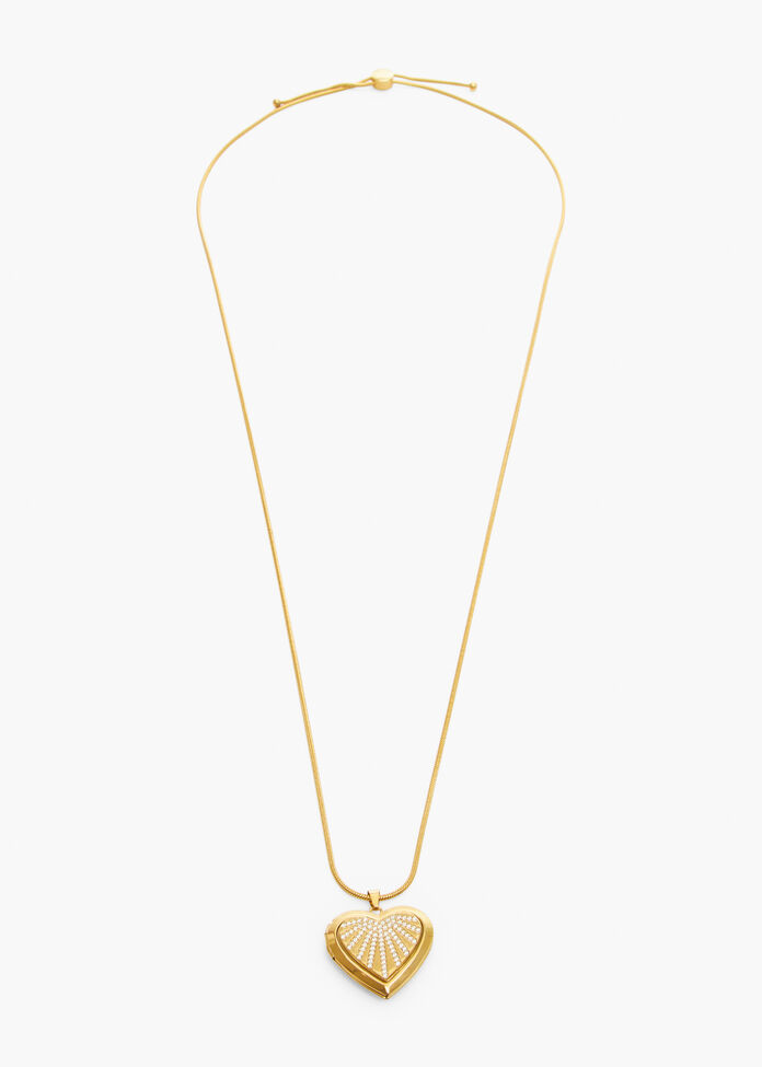 Gold Heart Locket Necklace, , hi-res