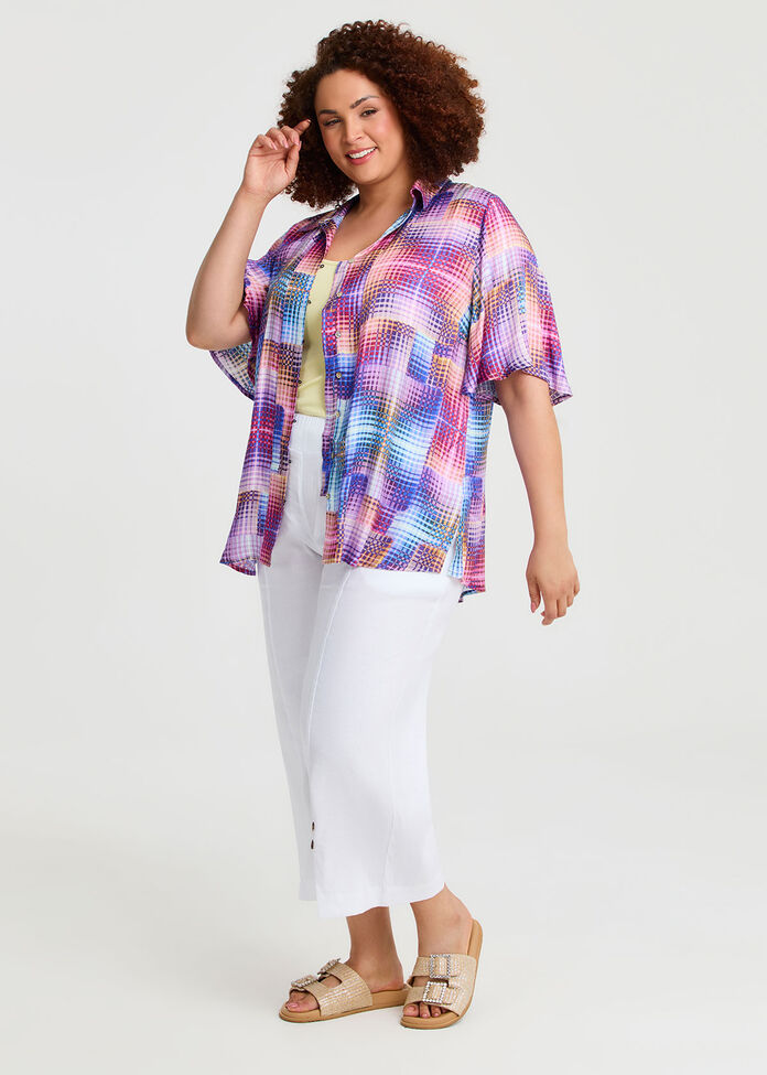 Natural Abstract Pintuck Shirt, , hi-res