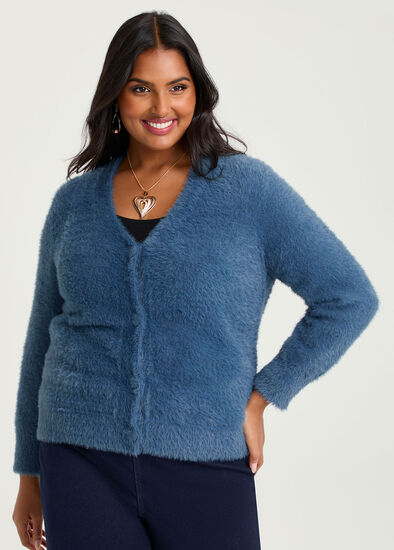 Plus Size Fluffy Knit Short Cardigan