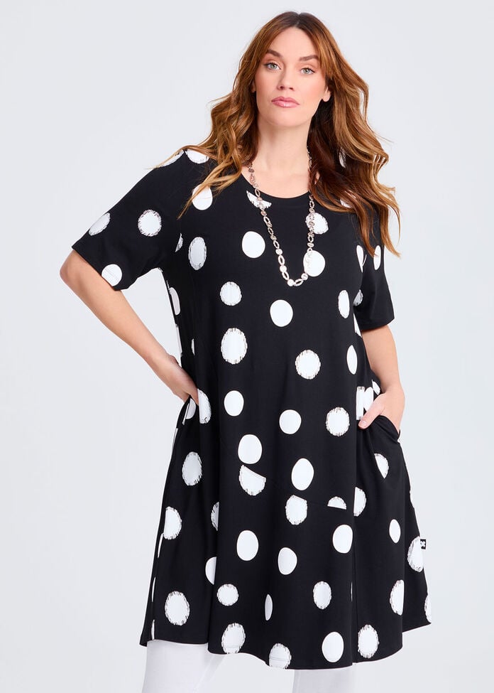 Natural Abstract Spot Dress, , hi-res