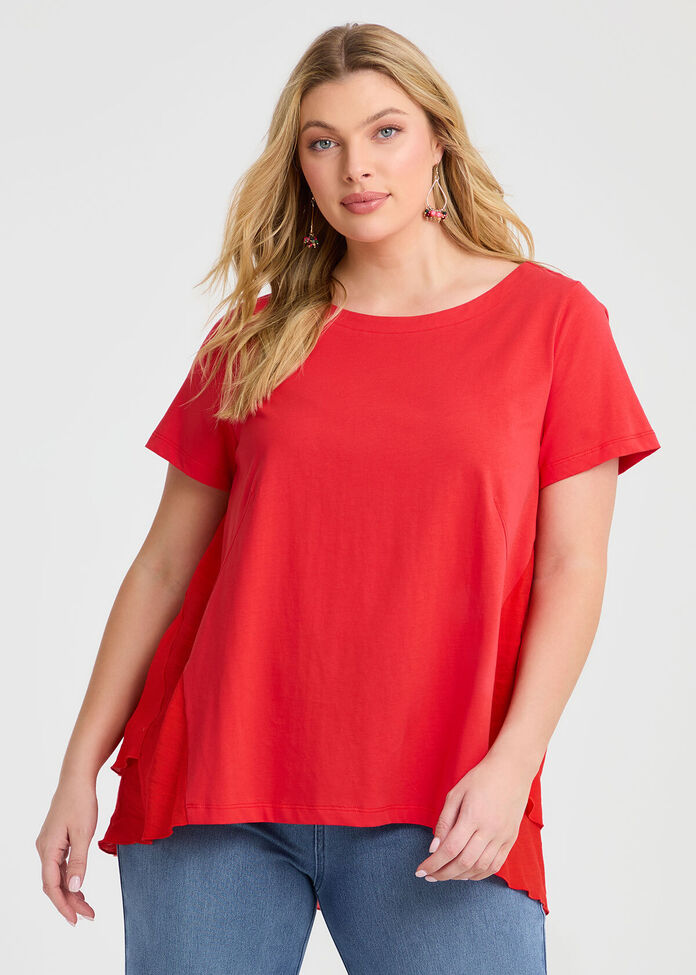 Cotton Mix Scoop Neck Top, , hi-res