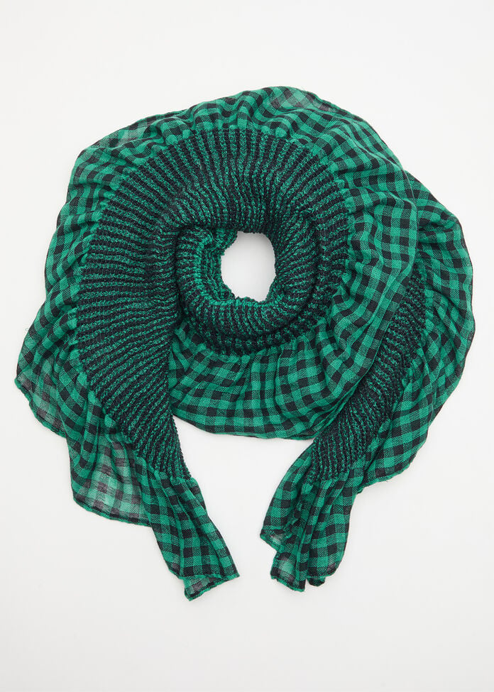 New Gingham Ruffle Scarf, , hi-res