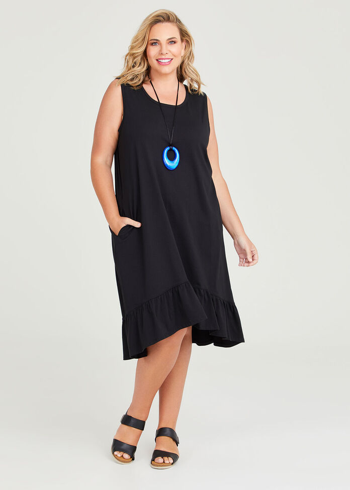 Shop Plus Size Cotton Sleeveless Tiered Dress in Black | Sizes 12-30 ...
