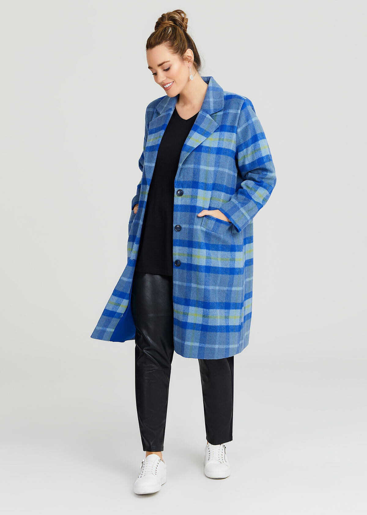 Shop Plus Size Wool Blend Check Coat in Blue Taking Shape AU