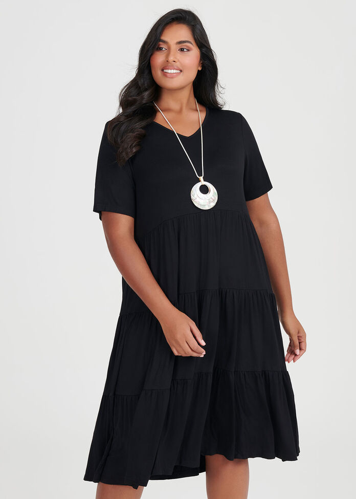 Shop Plus Size Bamboo Tiered Dress in Black | Taking Shape AU