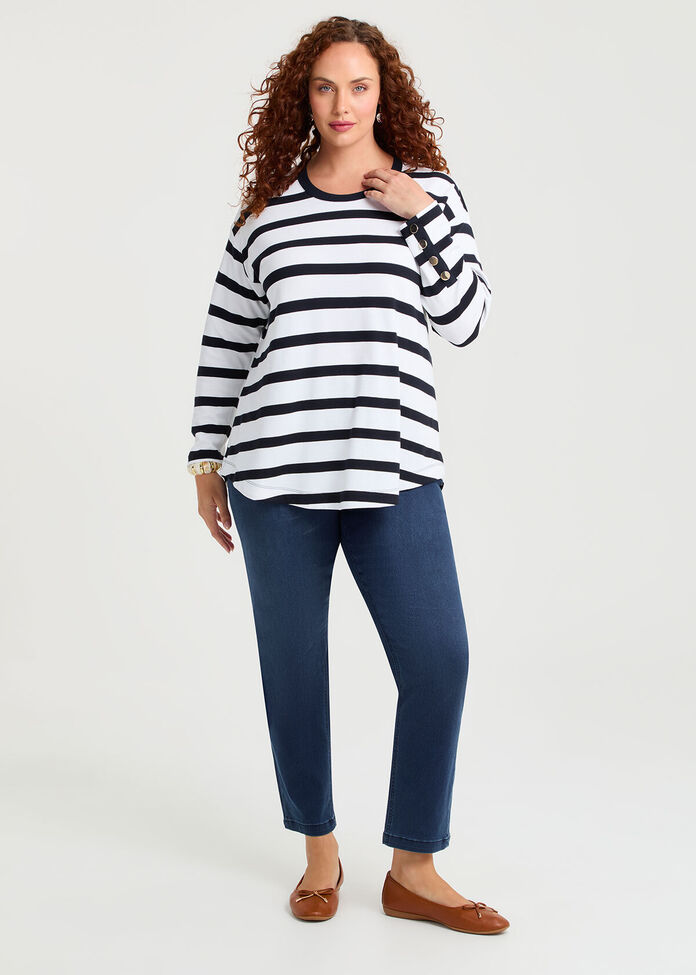 Bamboo Ponte Button Stripe Top, , hi-res