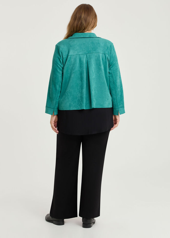Faux Suede Crop Swing Jacket, DARK PEACOCK, hi-res