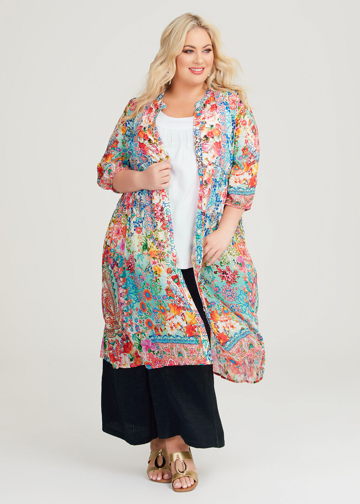 Plus size dress sale with duster jacket