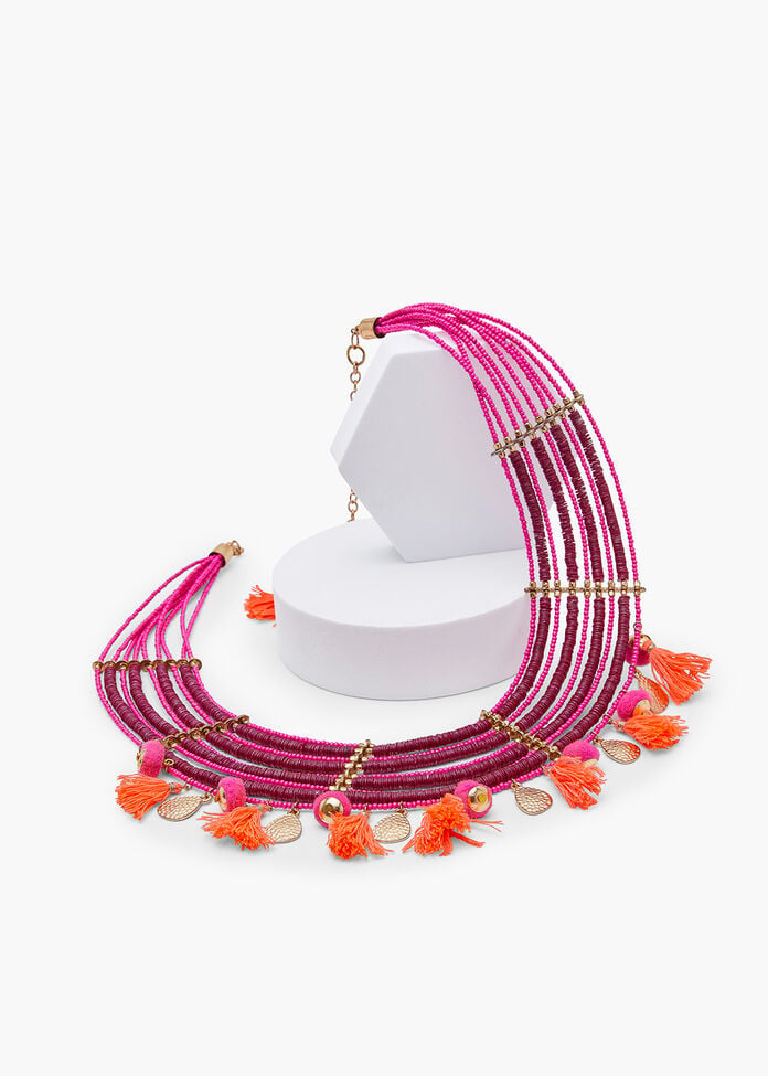 Short Tassle Statement Necklace, , hi-res