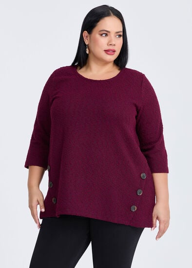 Plus Size Textured Button Detail Top