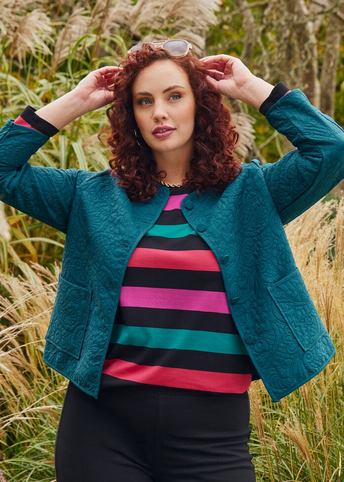 Shop Plus Size Embossed Floral Jacket, Green Taking Shape NZ