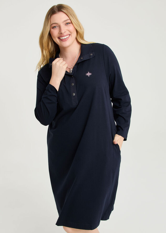 Cotton Long Sleeve Polo Dress, , hi-res