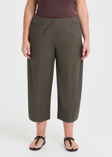Plus Size Lantern Stretch Linen Crop Pant