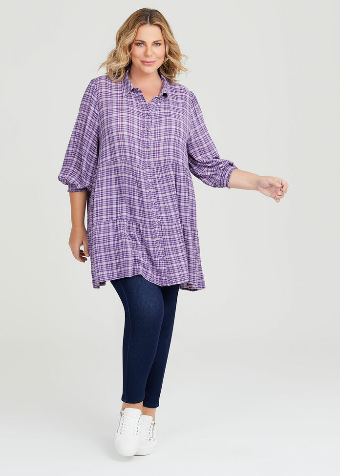 Shop Plus Size Natural Check Tiered Shirt in Purple | Taking Shape AU