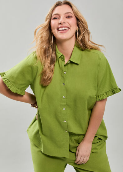 Plus Size Cotton Linen Frill Shirt
